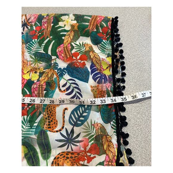 Lulla Collection by Bindya Tropical Animal Print Kimono Coverup Pom Fringe NWOT - Picture 5 of 12